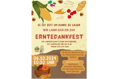 Einladung zum Erntedankfest in Vellern